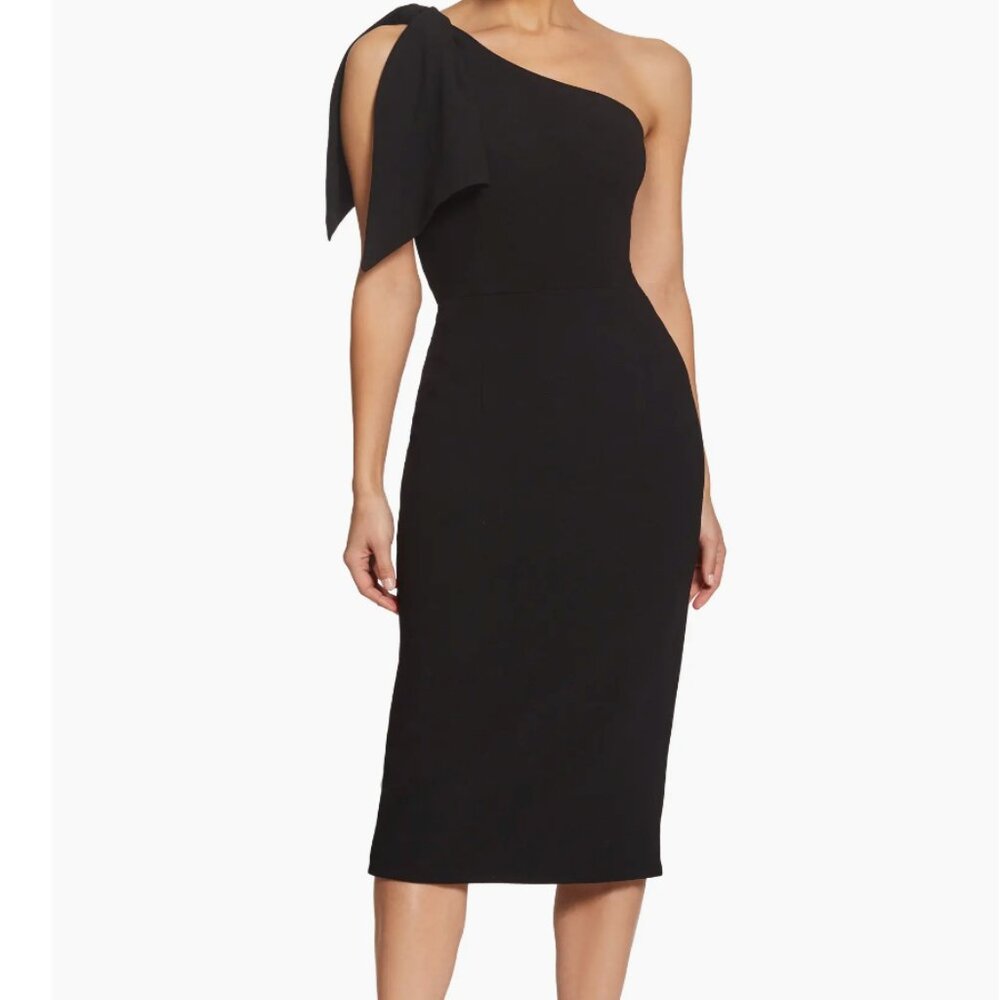 Dress The Population Tiffany One-Shoulder Midi Dress in Black SZ S